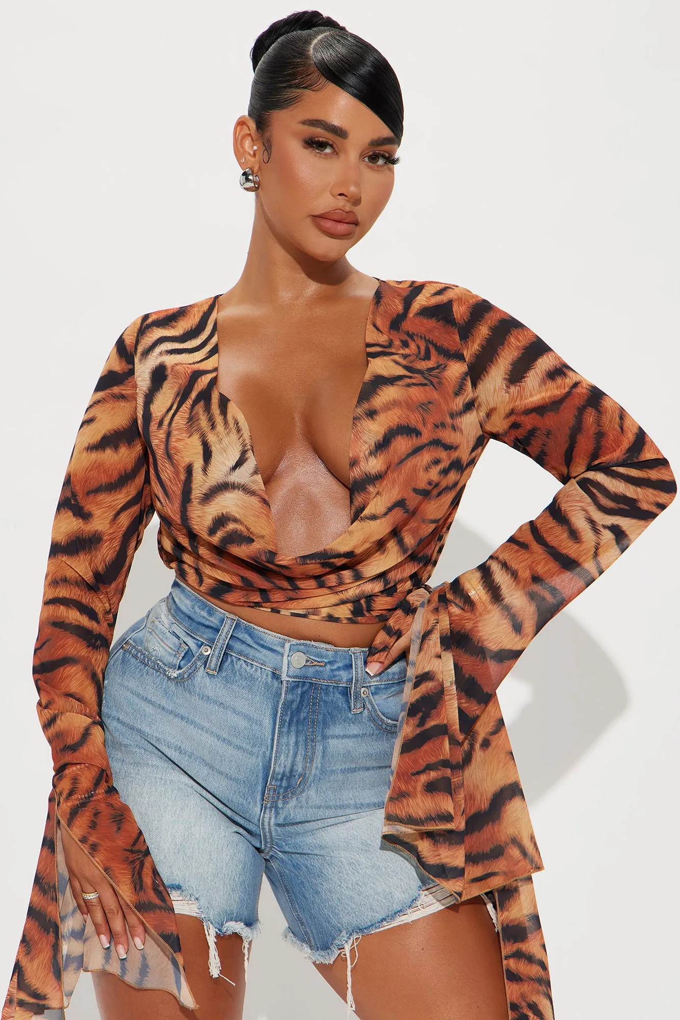 Maya Animal Print Blouse Top - Brown/combo