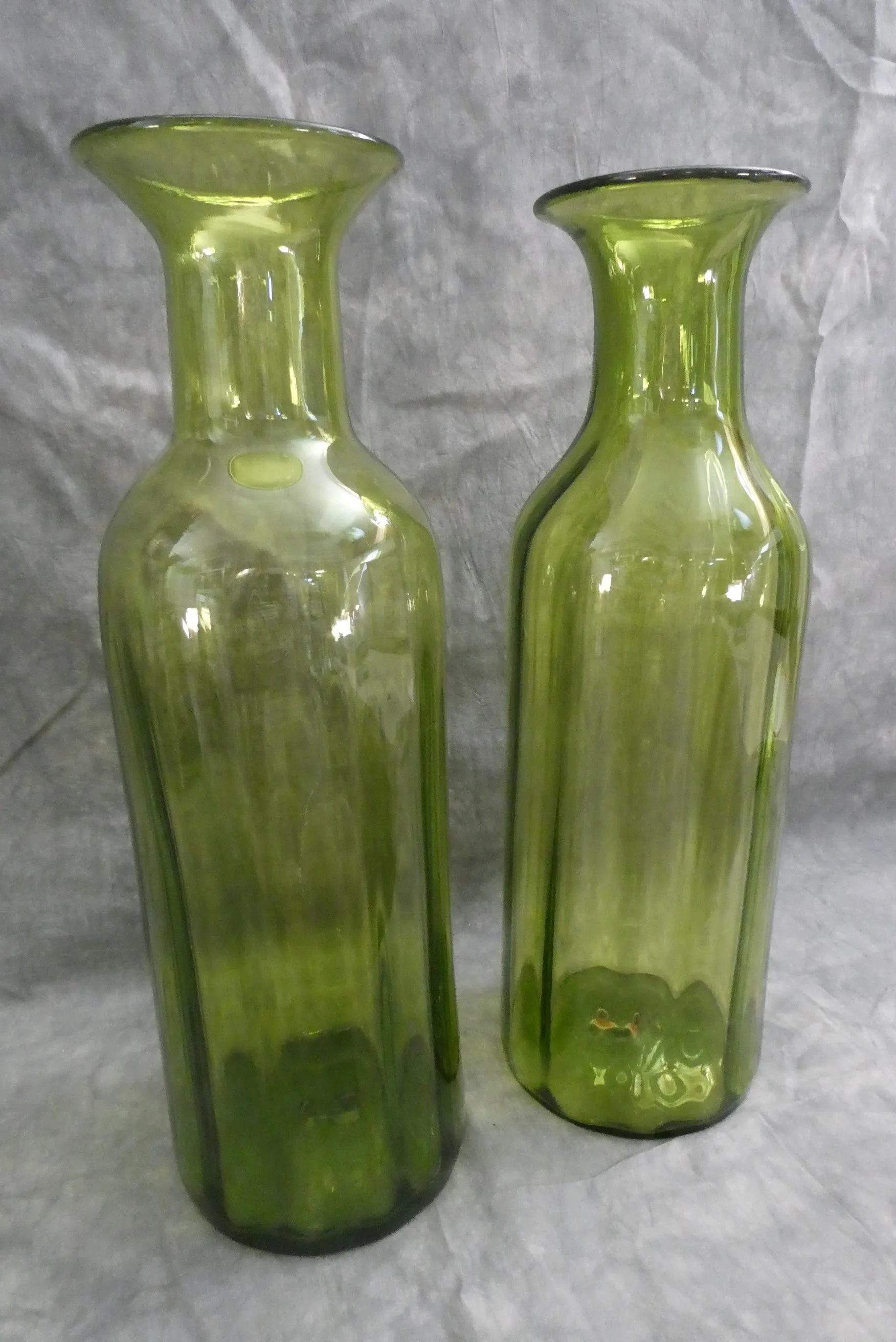 MCM Blenko Green Glass Lamp Bases - Set of 2