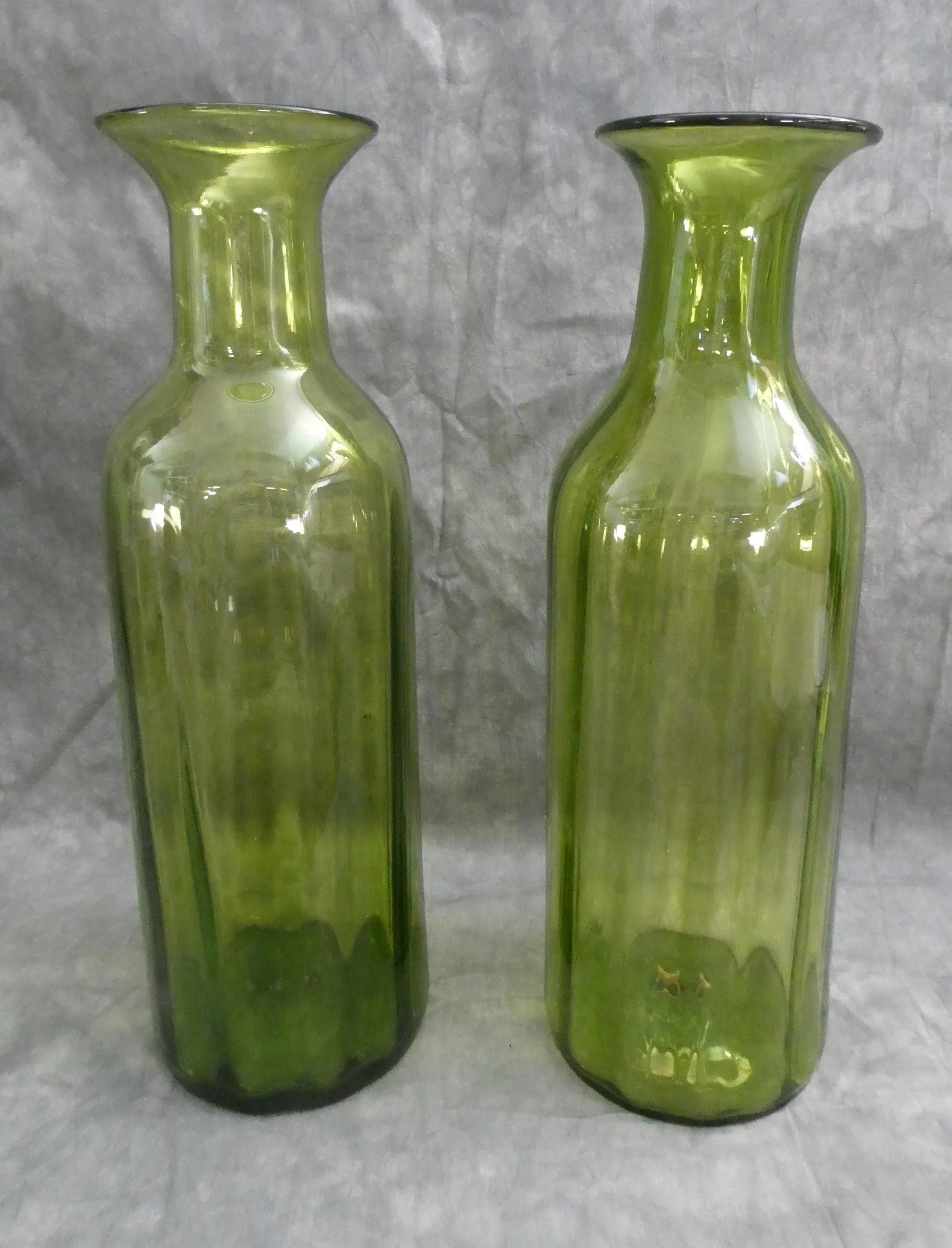 MCM Blenko Green Glass Lamp Bases - Set of 2