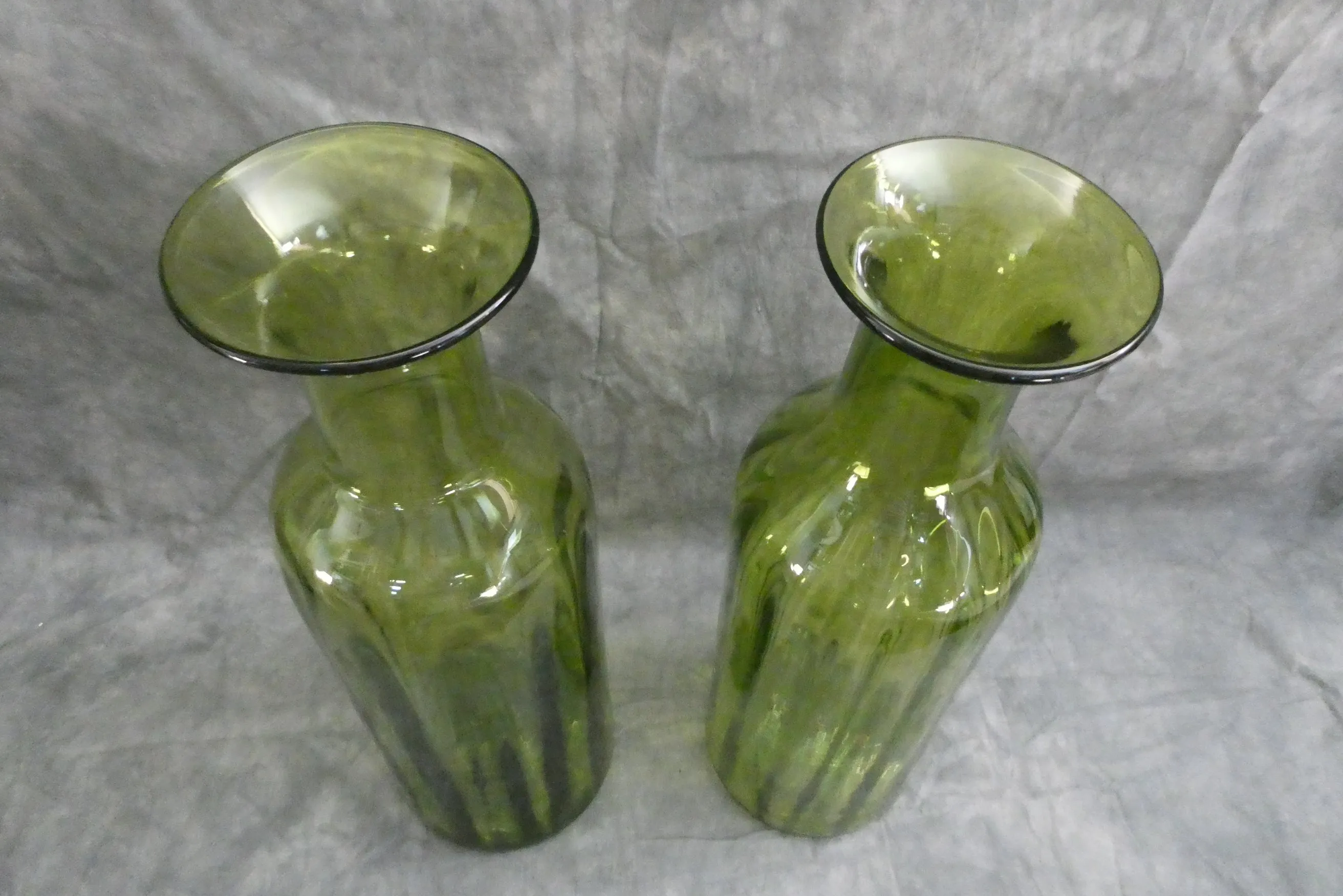 MCM Blenko Green Glass Lamp Bases - Set of 2