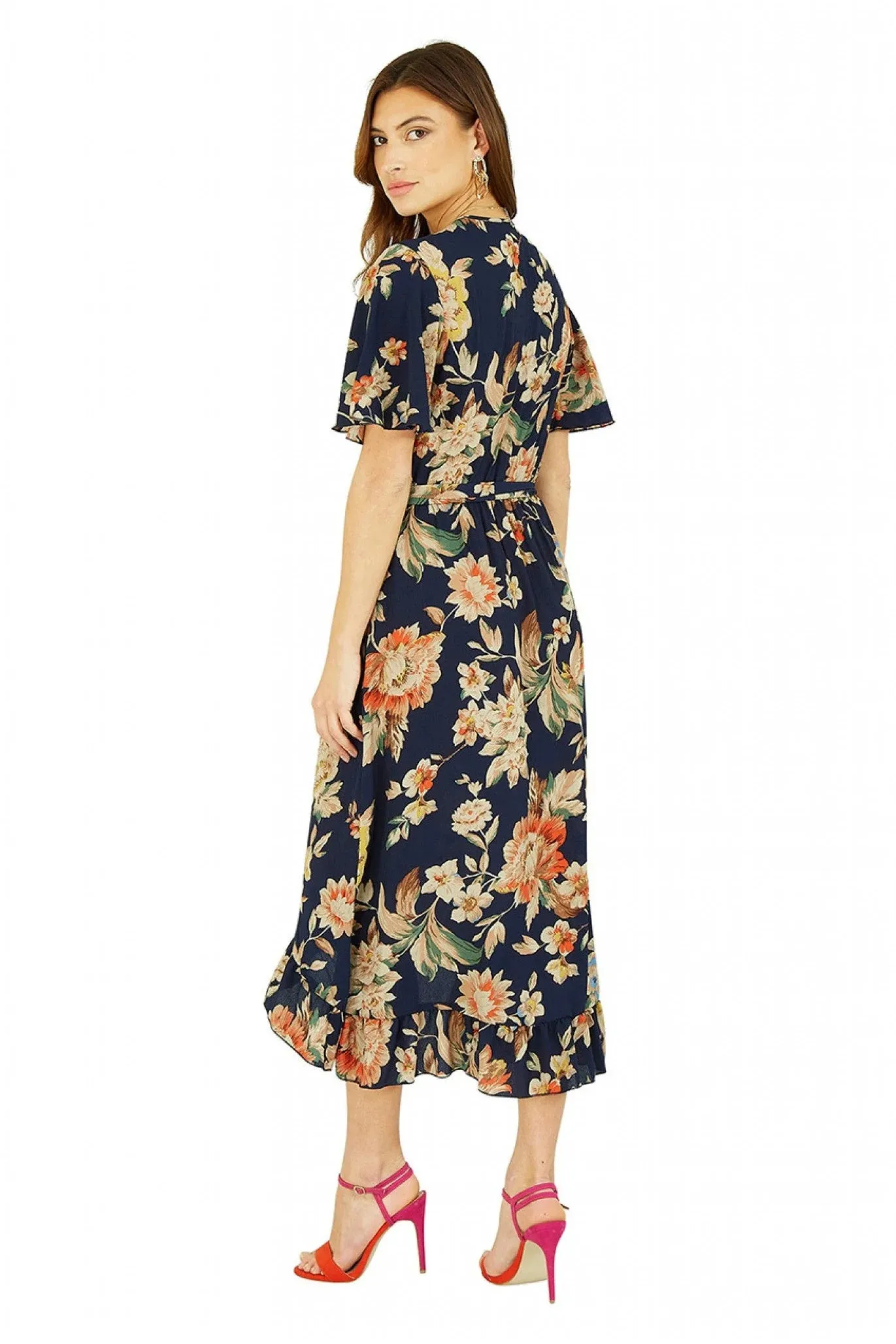 Mela London Navy Winter Floral Wrap Midi Dress