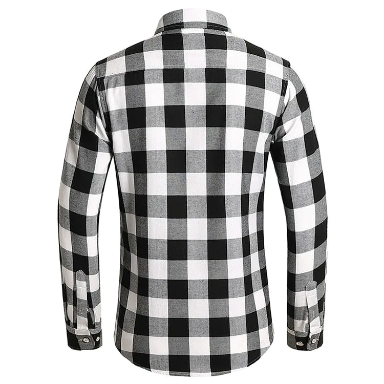 Men's Autumn Clothes Plaid Shirt Vintage Double Pocket Social Camisa Hombre Formal Dress Shirts Men's Clothing