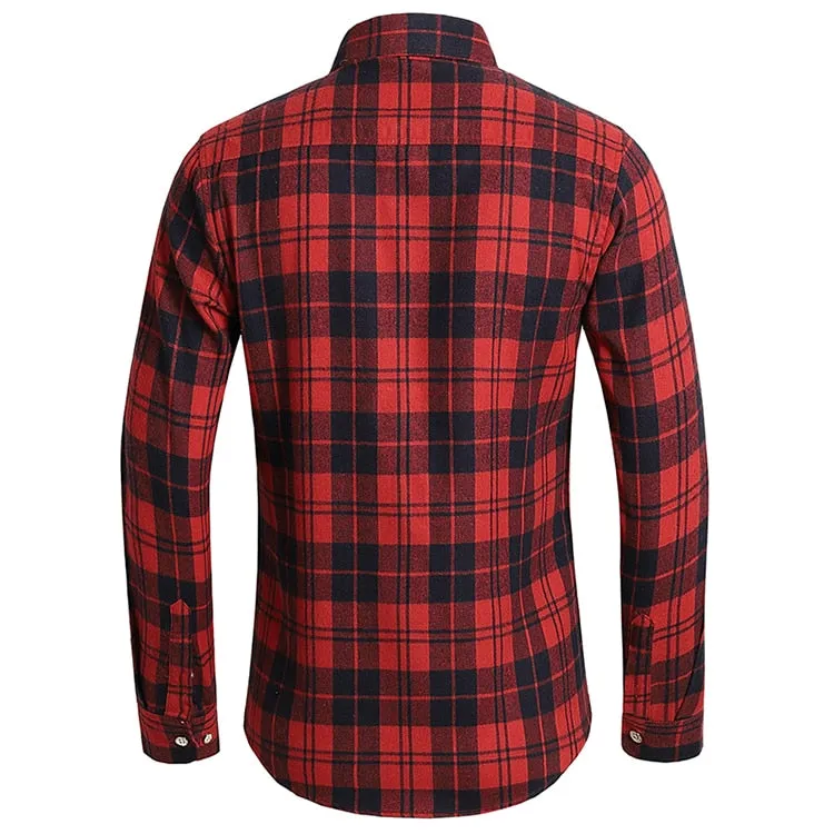 Men's Autumn Clothes Plaid Shirt Vintage Double Pocket Social Camisa Hombre Formal Dress Shirts Men's Clothing