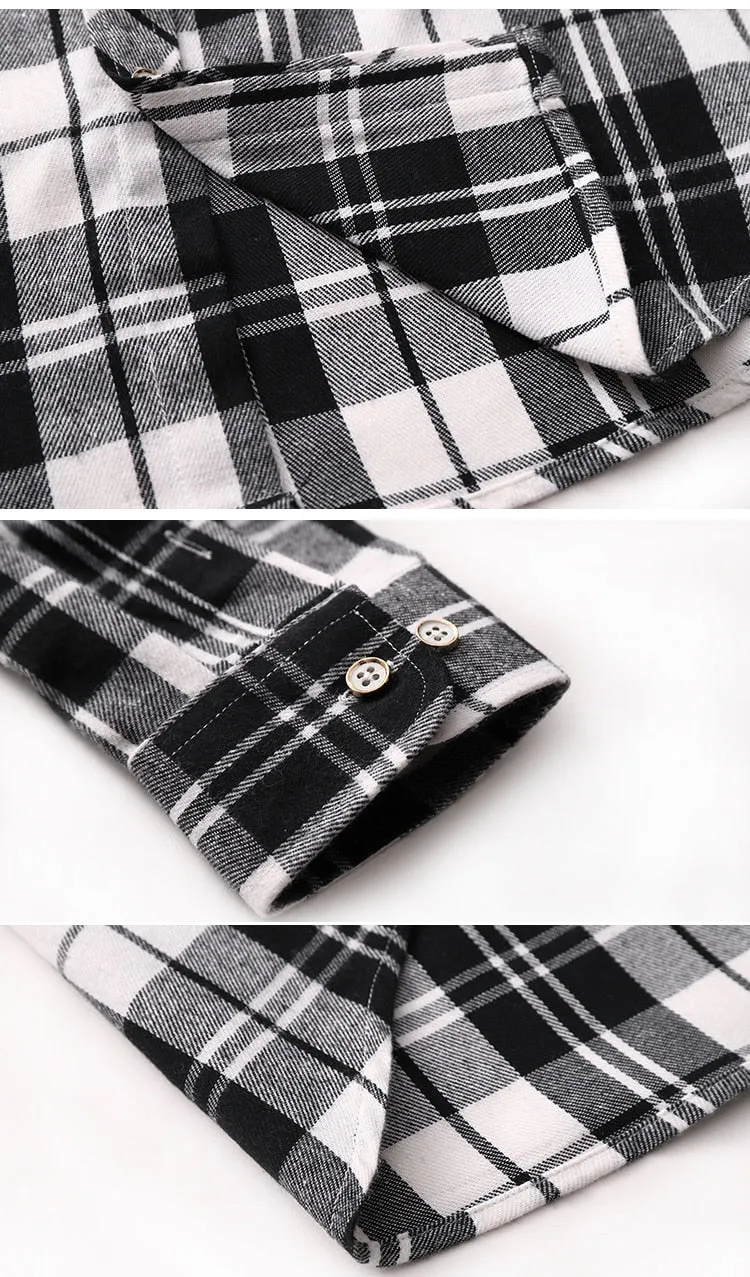 Men's Autumn Clothes Plaid Shirt Vintage Double Pocket Social Camisa Hombre Formal Dress Shirts Men's Clothing