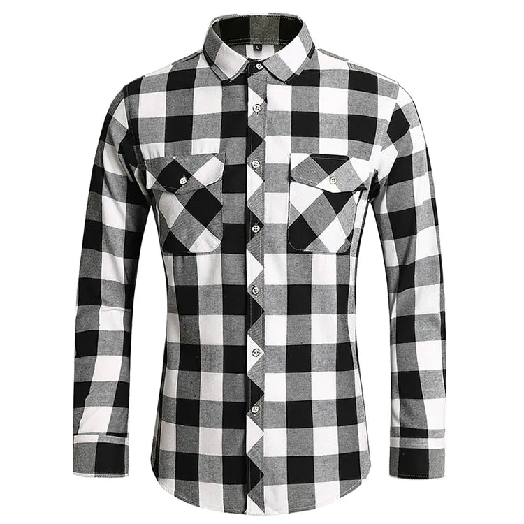 Men's Autumn Clothes Plaid Shirt Vintage Double Pocket Social Camisa Hombre Formal Dress Shirts Men's Clothing