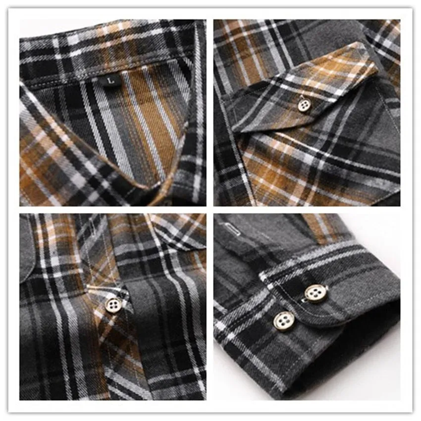 Men's Autumn Clothes Plaid Shirt Vintage Double Pocket Social Camisa Hombre Formal Dress Shirts Men's Clothing