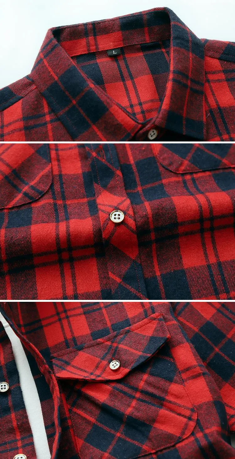 Men's Autumn Clothes Plaid Shirt Vintage Double Pocket Social Camisa Hombre Formal Dress Shirts Men's Clothing