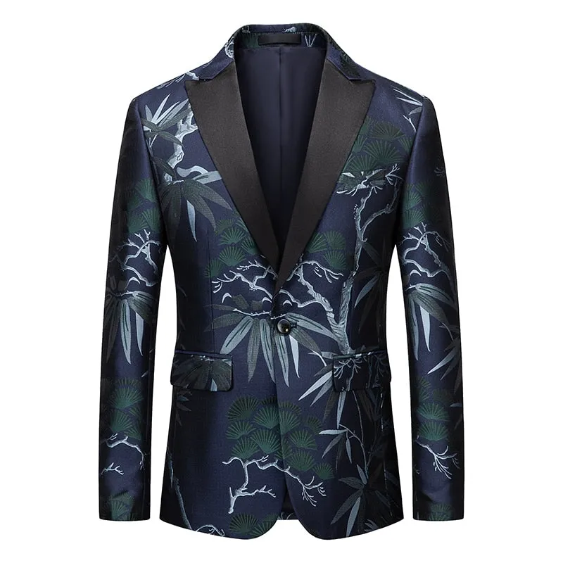 Men's Blazer Casual Steampunk Jacket Luxury Art Print Terno Social Masculino Homme