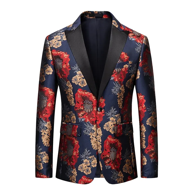 Men's Blazer Casual Steampunk Jacket Luxury Art Print Terno Social Masculino Homme