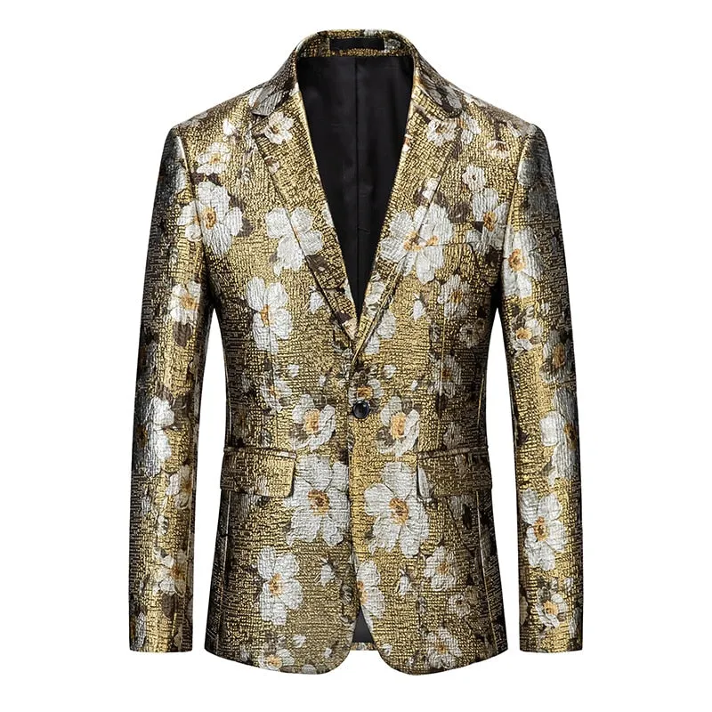 Men's Blazer Casual Steampunk Jacket Luxury Art Print Terno Social Masculino Homme