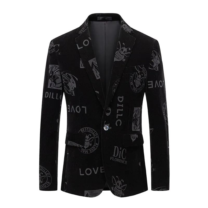 Men's Blazer Casual Steampunk Jacket Luxury Art Print Terno Social Masculino Homme