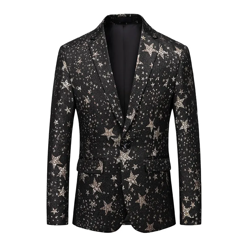 Men's Blazer Casual Steampunk Jacket Luxury Art Print Terno Social Masculino Homme