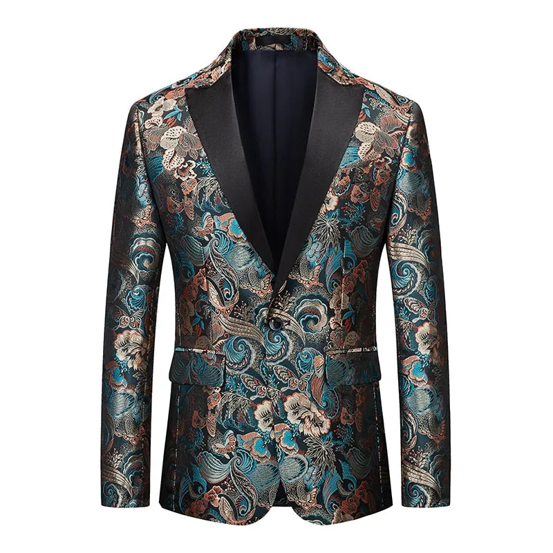 Men's Blazer Casual Steampunk Jacket Luxury Art Print Terno Social Masculino Homme