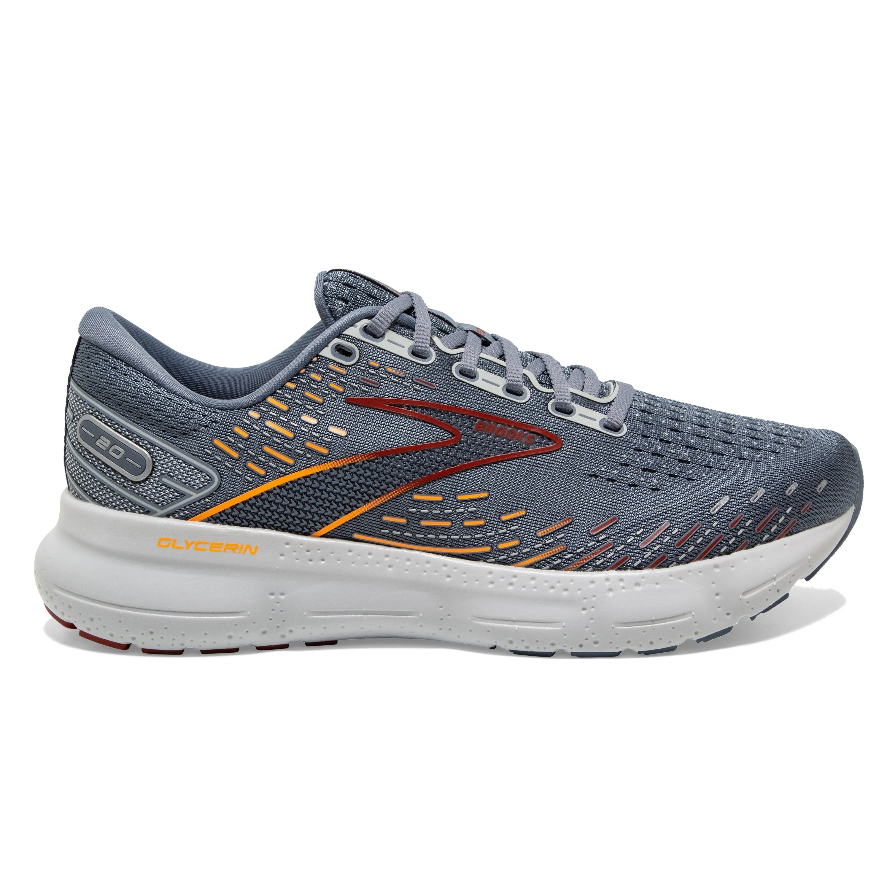 Men's Brooks Glycerin 20, Grey/Chili Oil/Orange, 11.5 D Medium