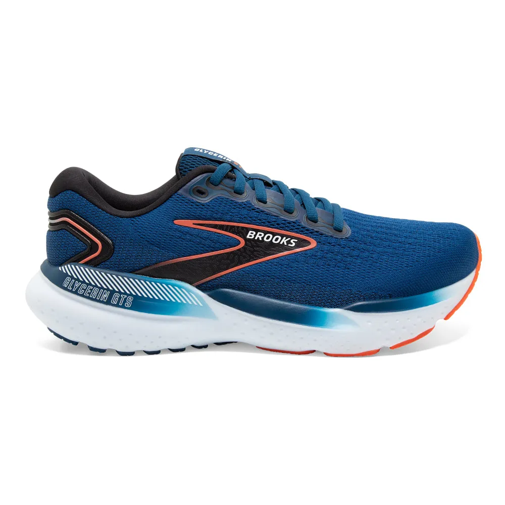 Men's Brooks Glycerin GTS 21, Blue Opal/Black/Nasturtium, 12.5 2E Wide