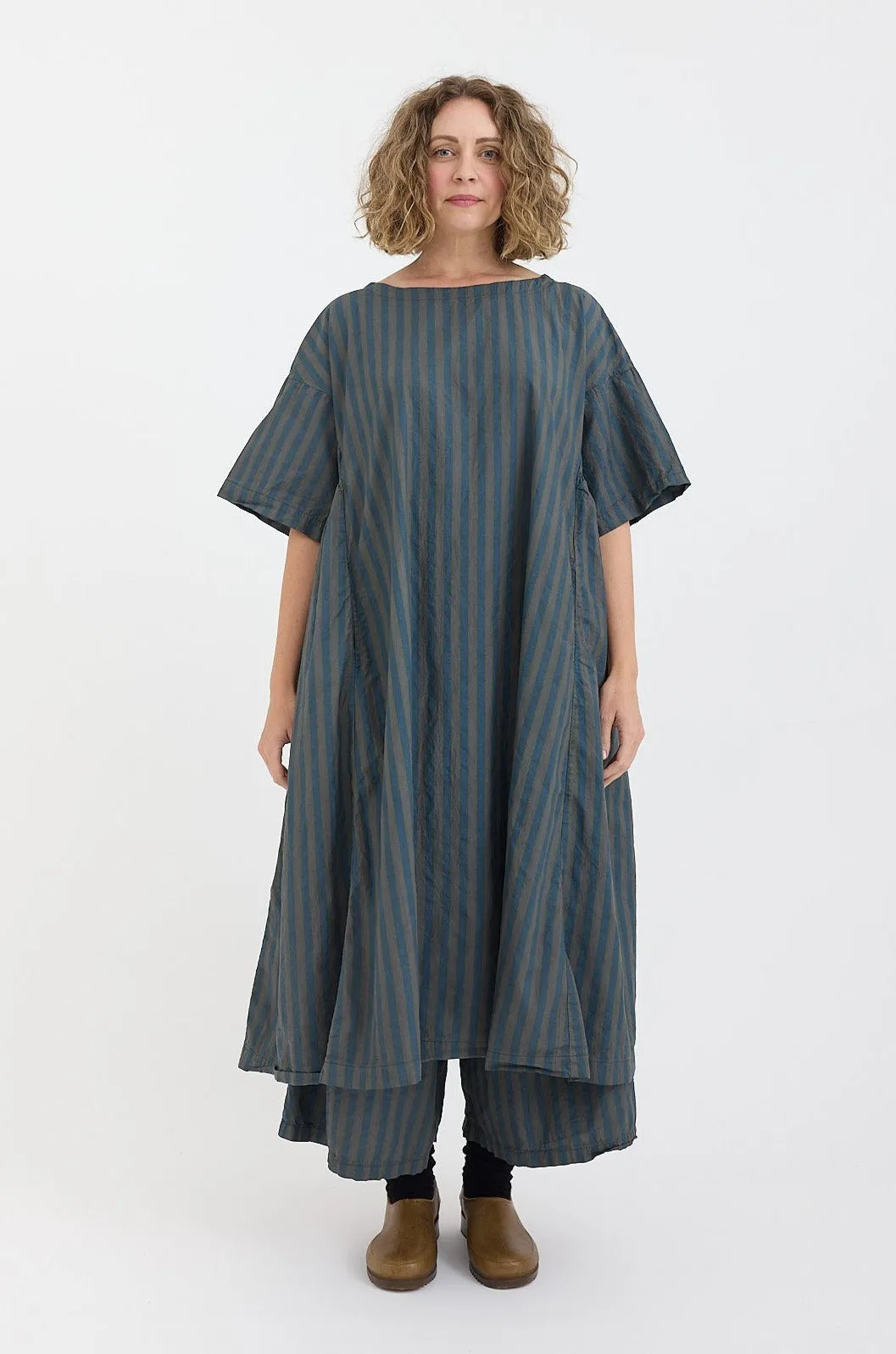 Metta - Holly Dress - Cotton Poplin - Flint Grey Stripe