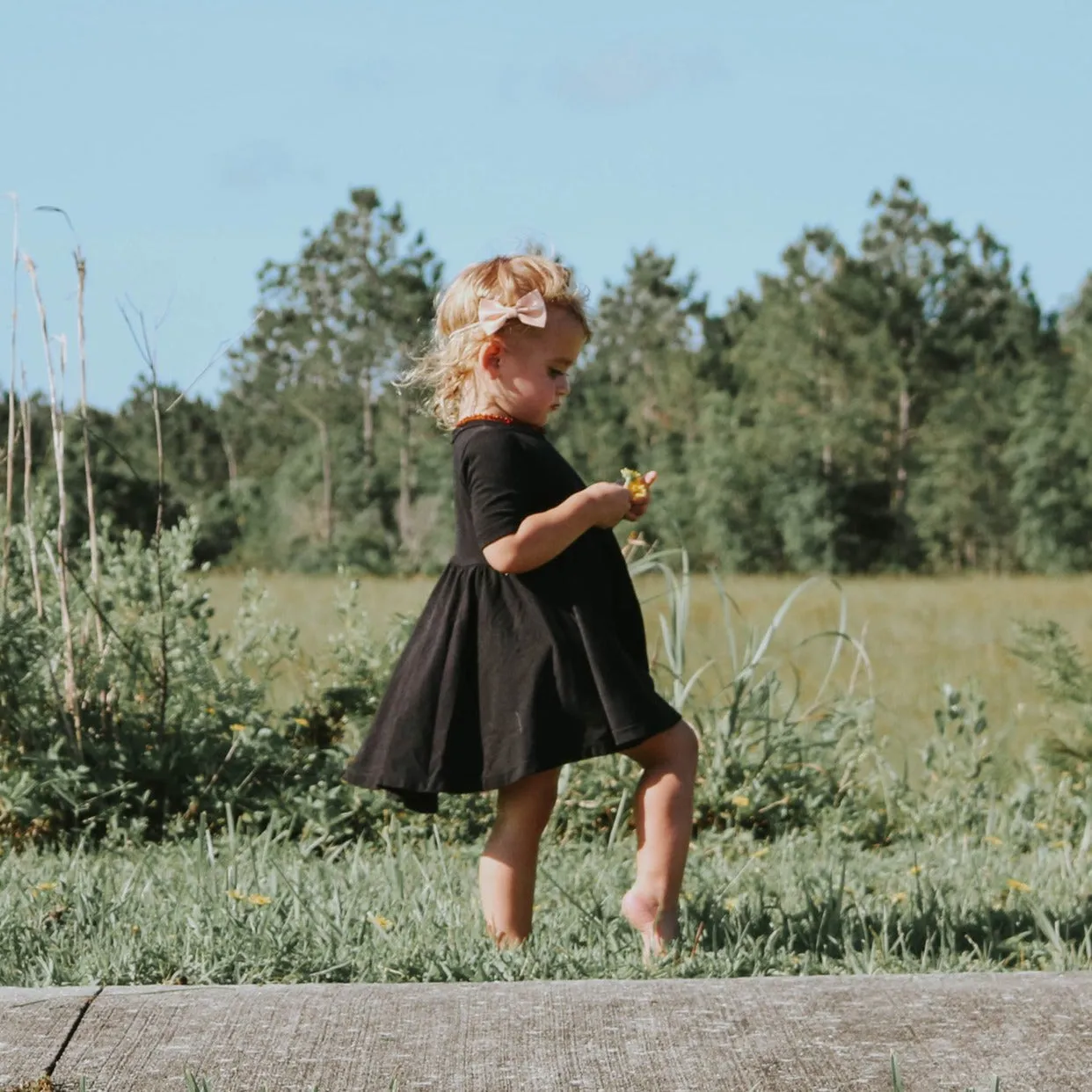 MID SLEEVE BAMBOO DRESS- Little Black Twirl