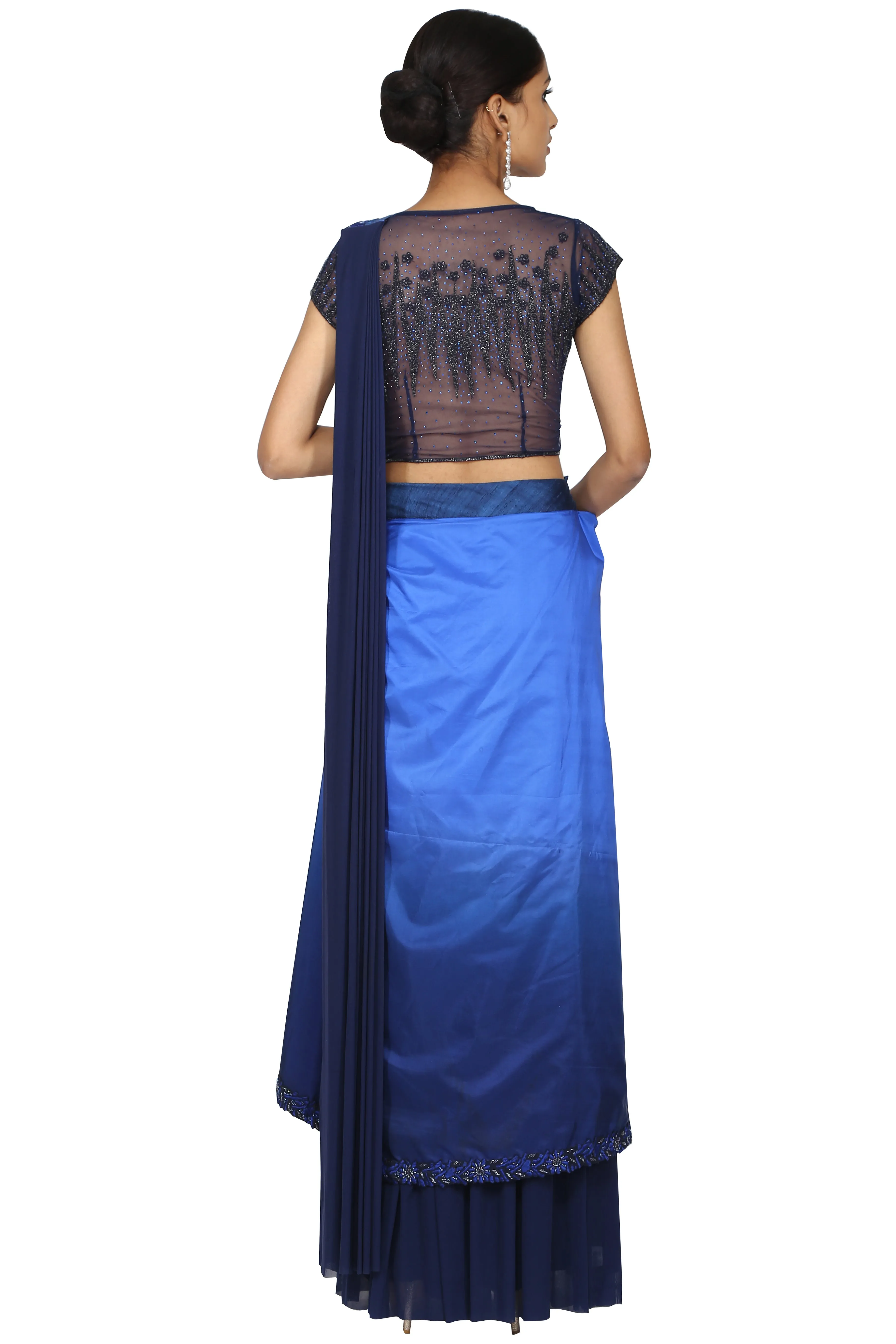 Midnight ombre blue concept drape saree.