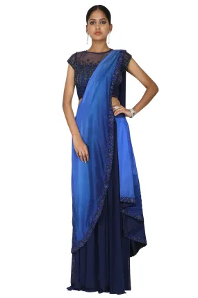 Midnight ombre blue concept drape saree.