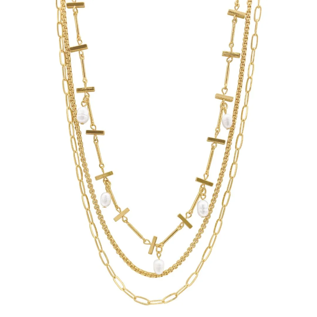 Mixed Chain Freshwater Pearl Necklace gold