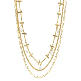 Mixed Chain Freshwater Pearl Necklace gold