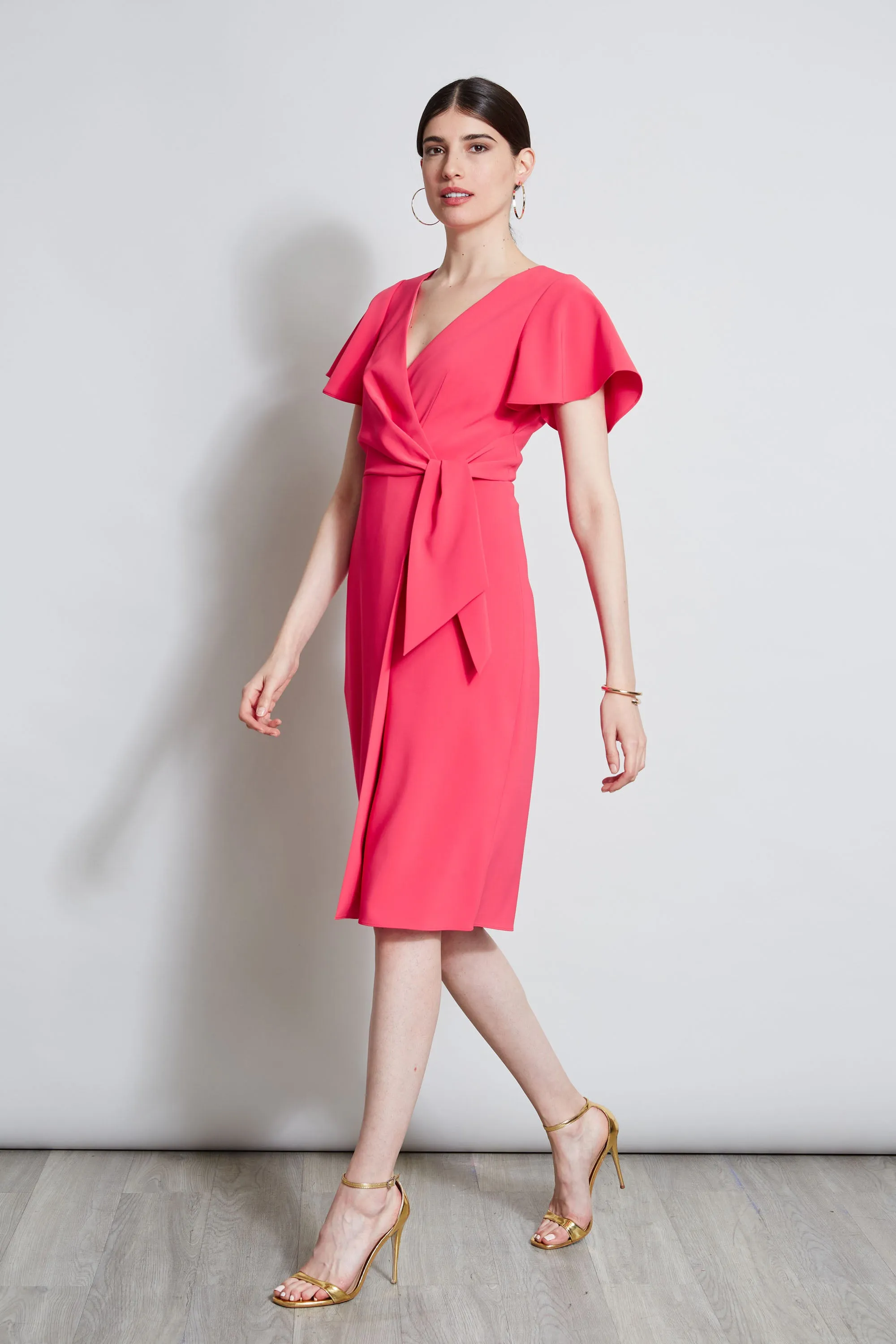 Mock Wrap Flutter Sleeve Dress