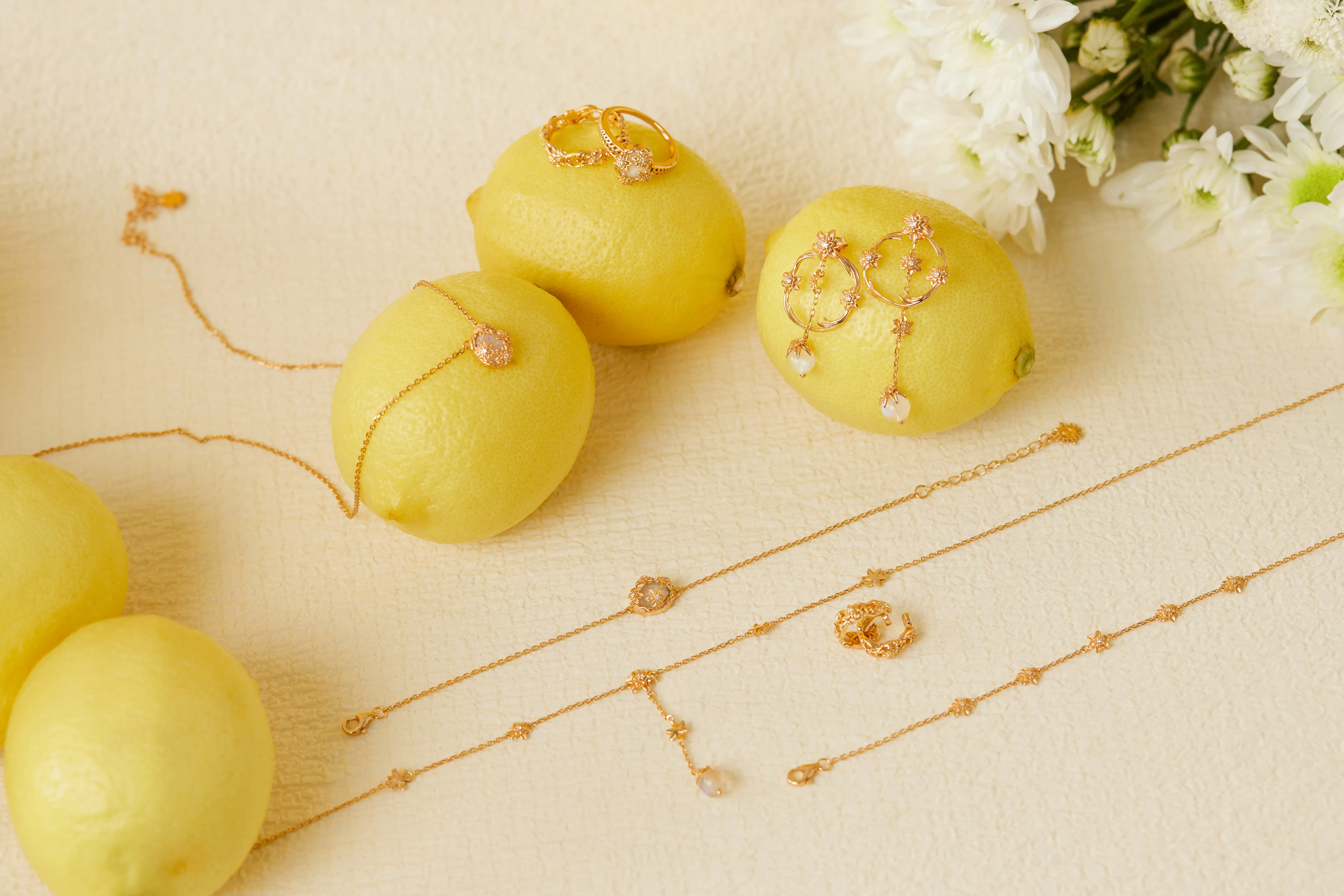 Moonstone Gold Floral Layered Bracelet - Daffodil