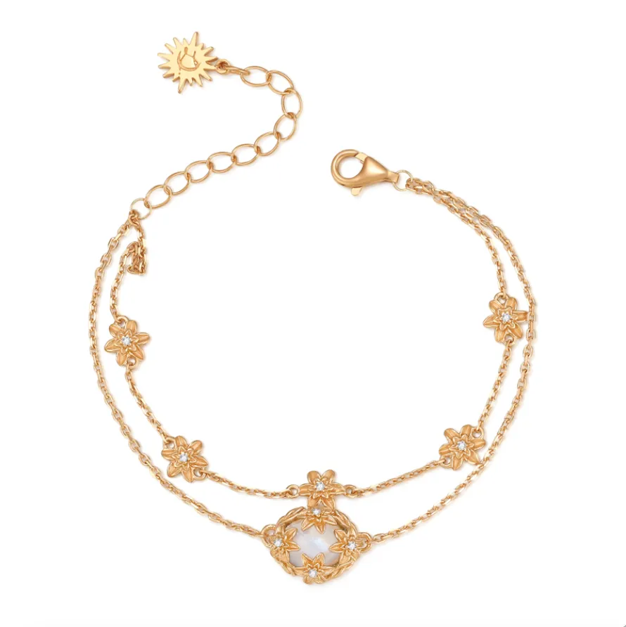 Moonstone Gold Floral Layered Bracelet - Daffodil