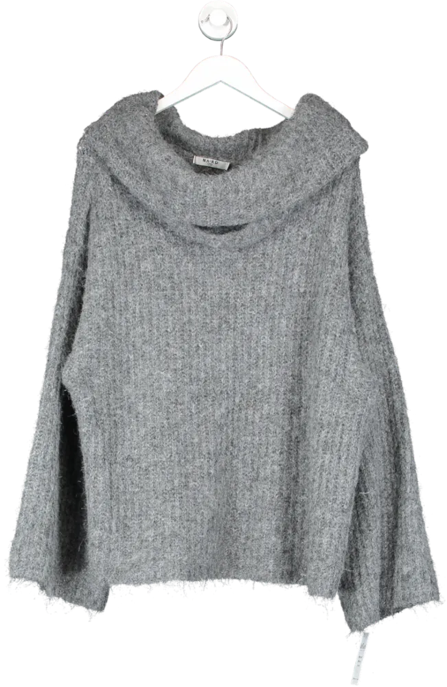 NA-KD Grey Elastane Knitted Roll Neck Sweater UK S