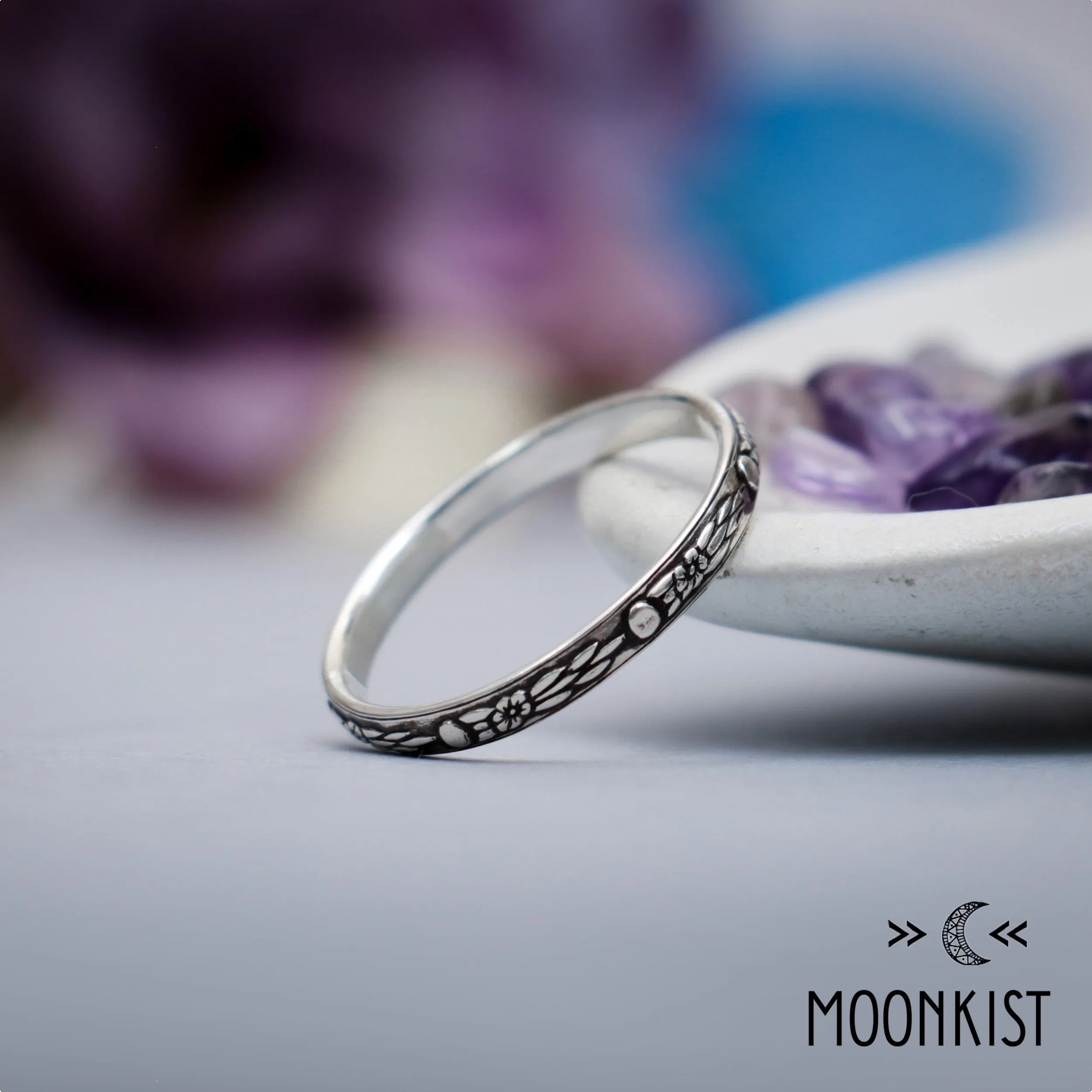 Narrow Silver Celestial Wedding Ring for Her | Moonkist Designs