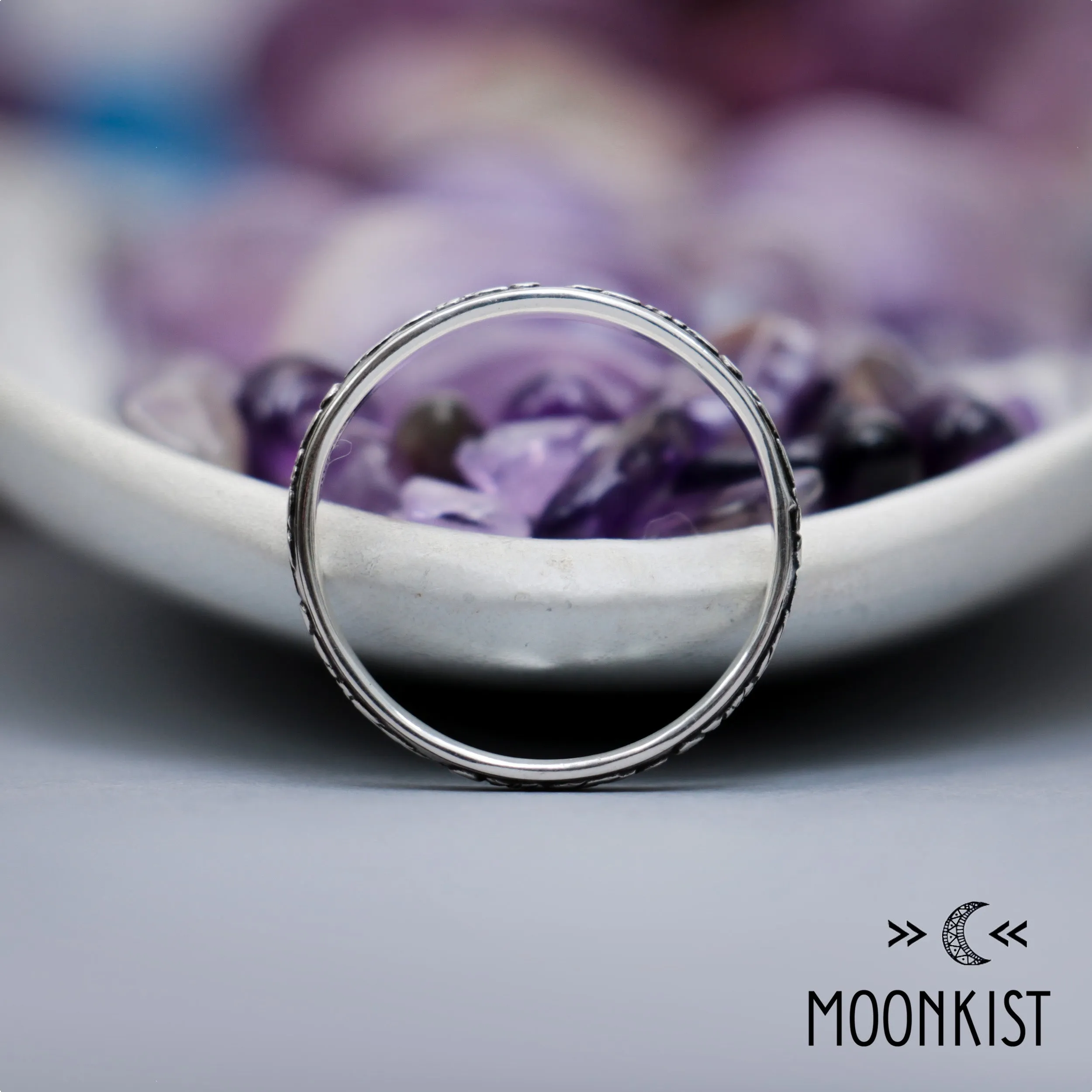 Narrow Silver Celestial Wedding Ring for Her | Moonkist Designs