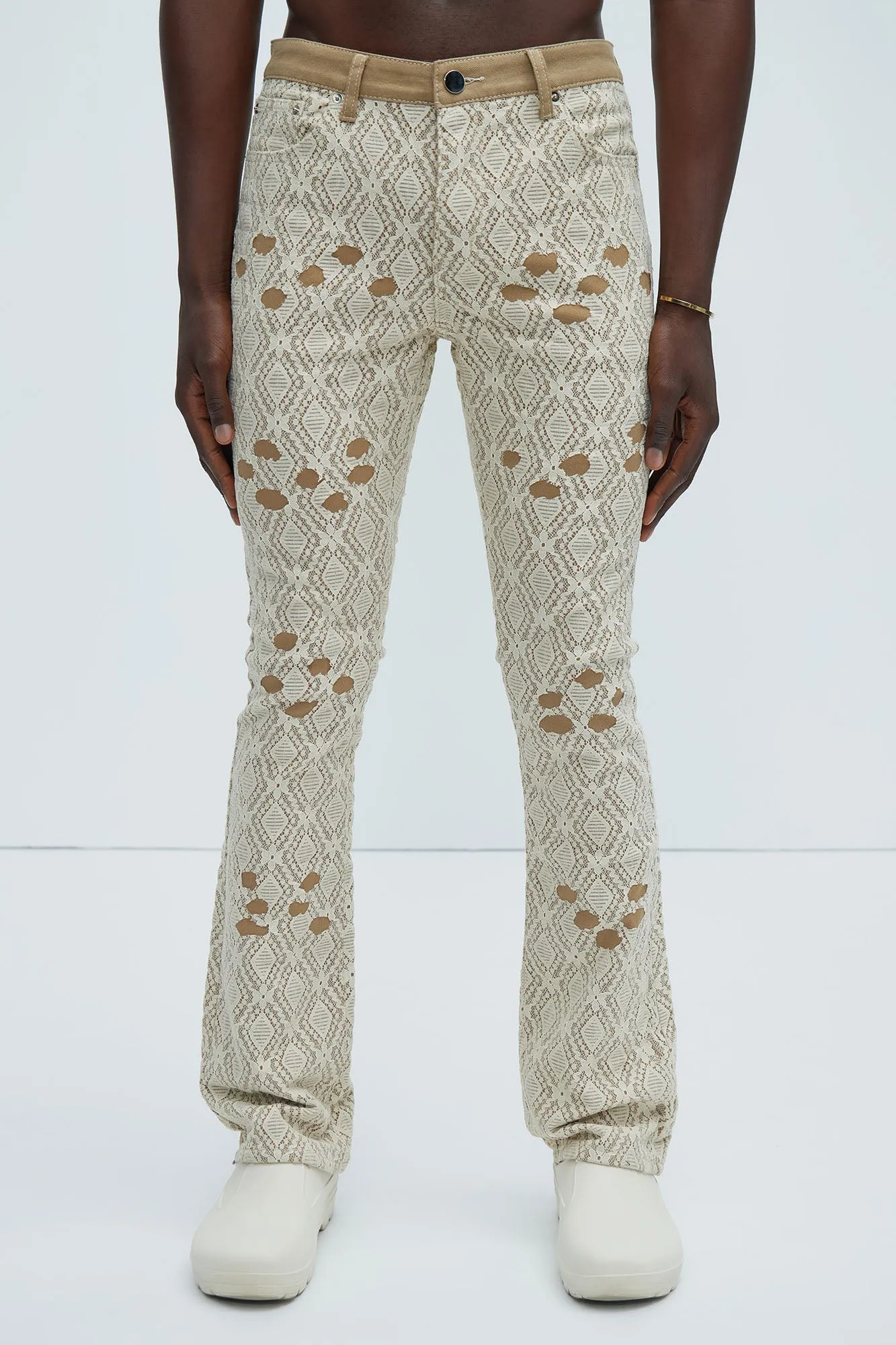 No Trace Just Lace Stacked Skinny Flare Pants - Brown/combo