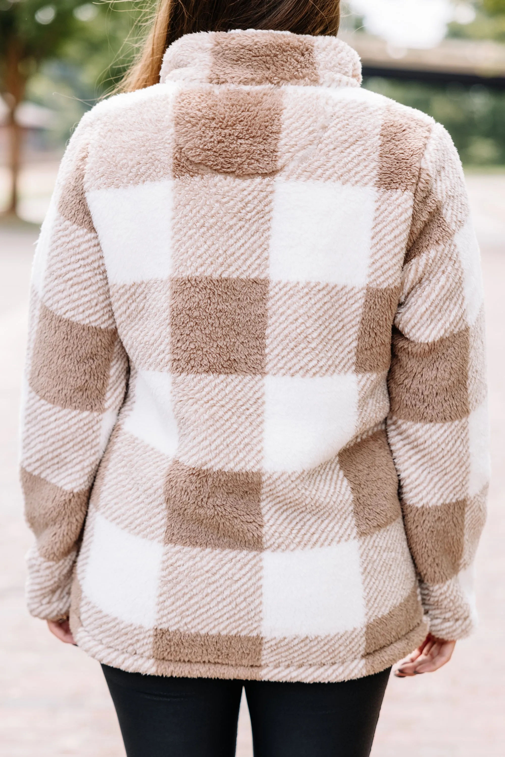 On The Move Taupe Brown Buffalo Plaid Pullover