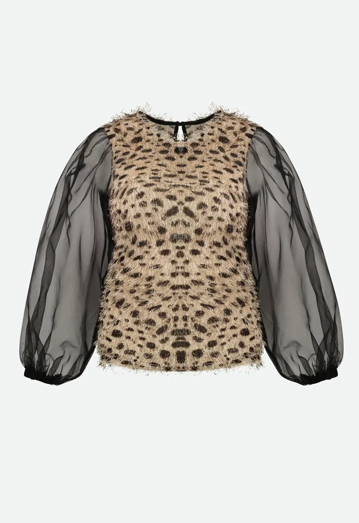 Organza Sleeve Leopard Print Blouse