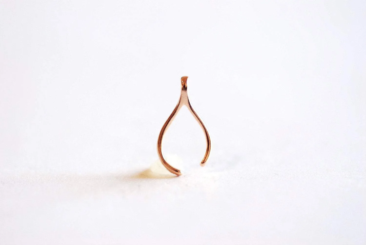 Pink Rose Gold Uneven Wishbone Charm- Vermeil 22k Gold plated Sterling Silver Uneven Wishbone Charm, Wishbone Charm, Gold Lucky Wishbone,320