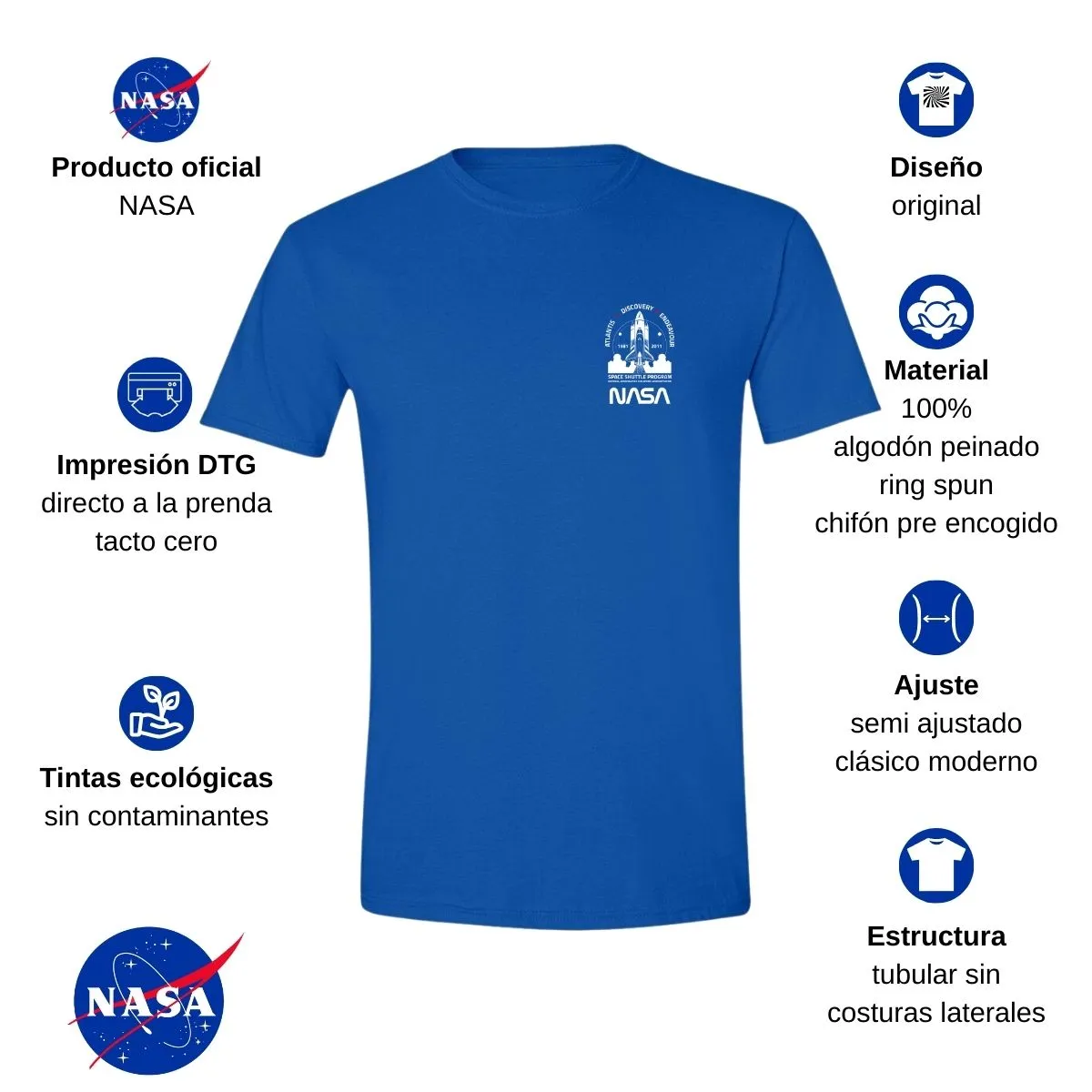 Playera Deportiva Hombre Nasa Cohete Espacial Escudo