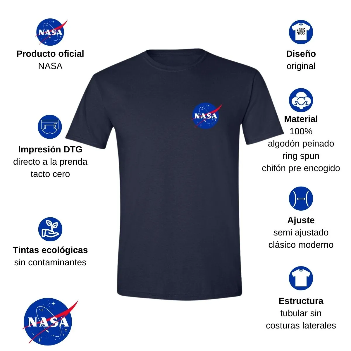 Playera Hombre Nasa Logo Espacial Escudo