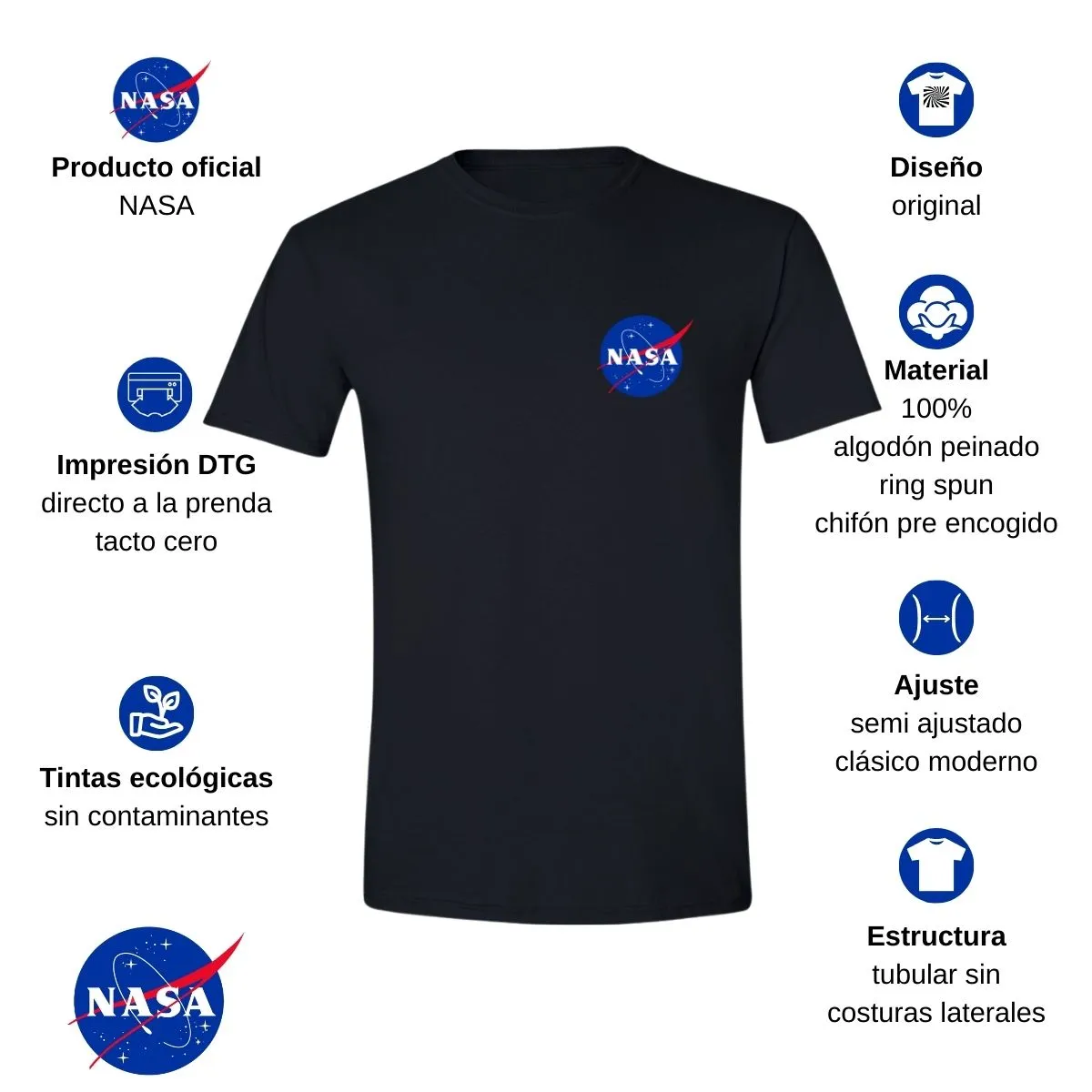 Playera Hombre Nasa Logo Espacial Escudo