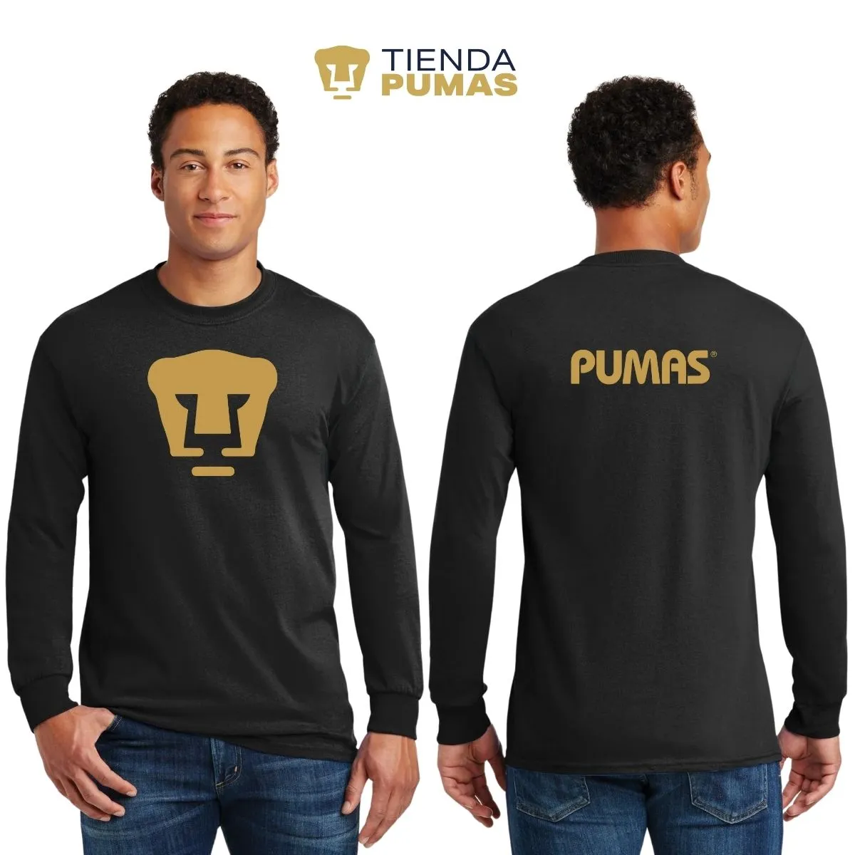 Playera Hombre Pumas Logo Dorado Manga Larga