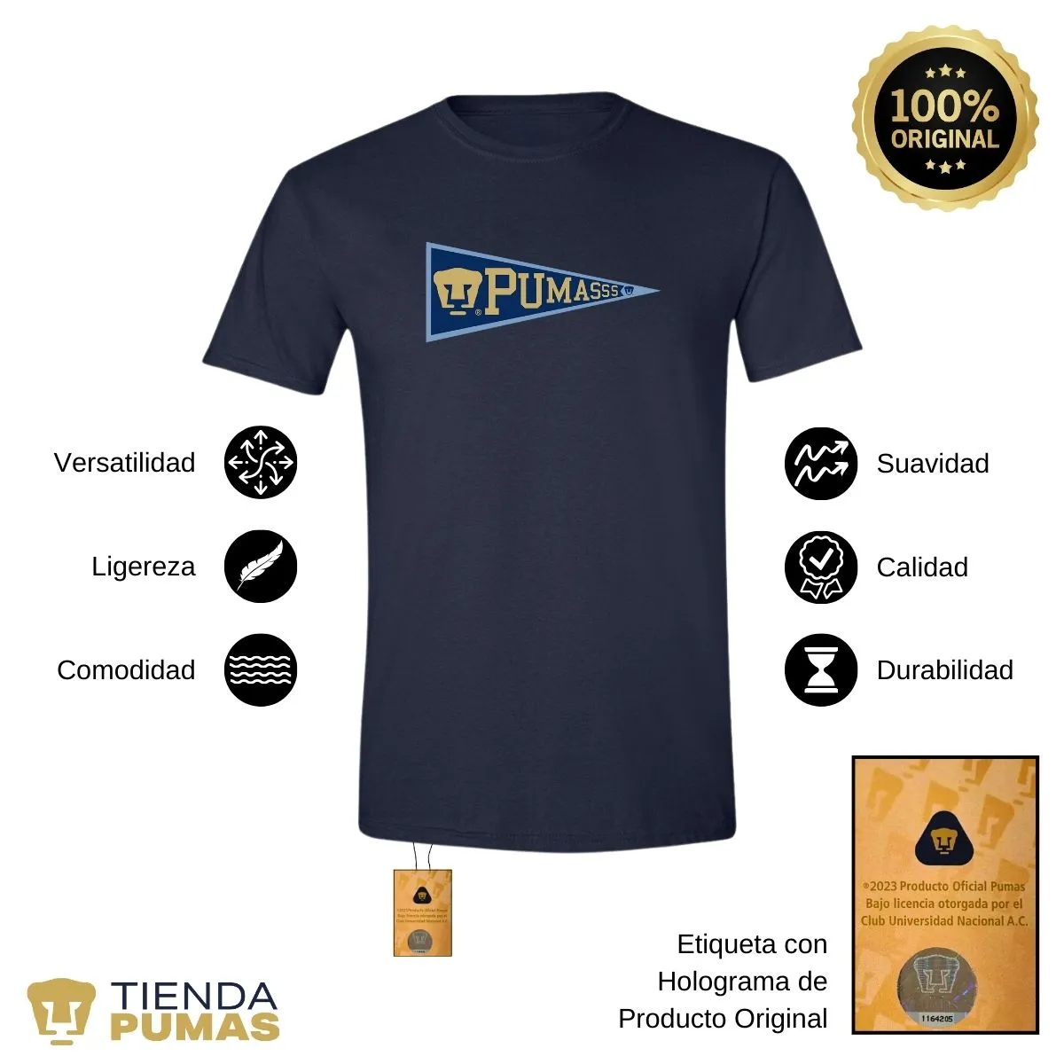 Playera Hombre Pumas UNAM Banderín