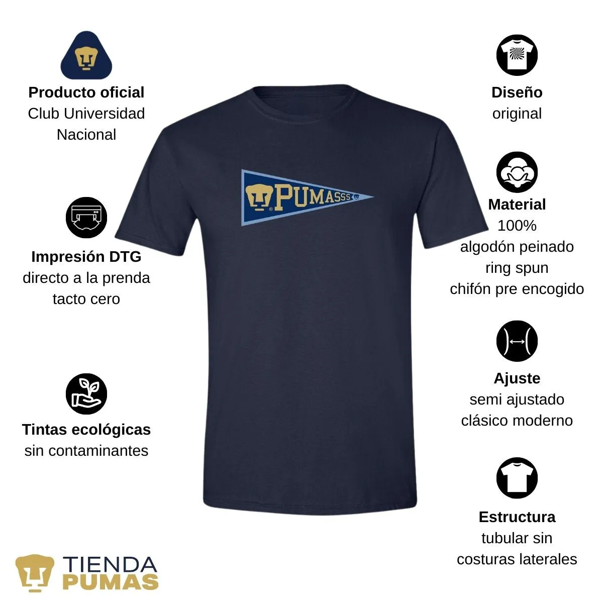 Playera Hombre Pumas UNAM Banderín