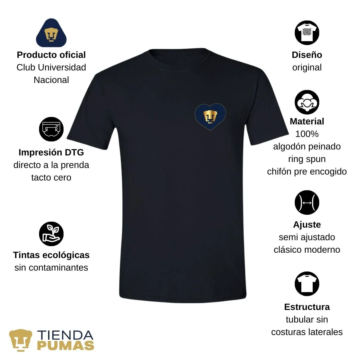 Playera Hombre Pumas UNAM Corazón bordado