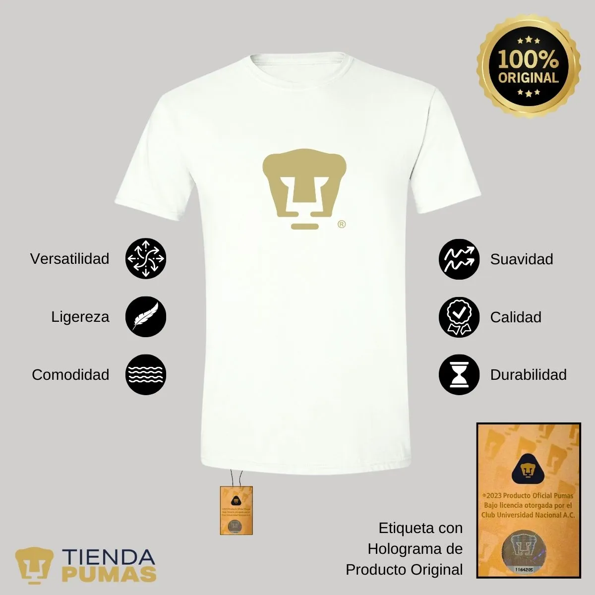 Playera Hombre Pumas UNAM Dorado Logo Vinil