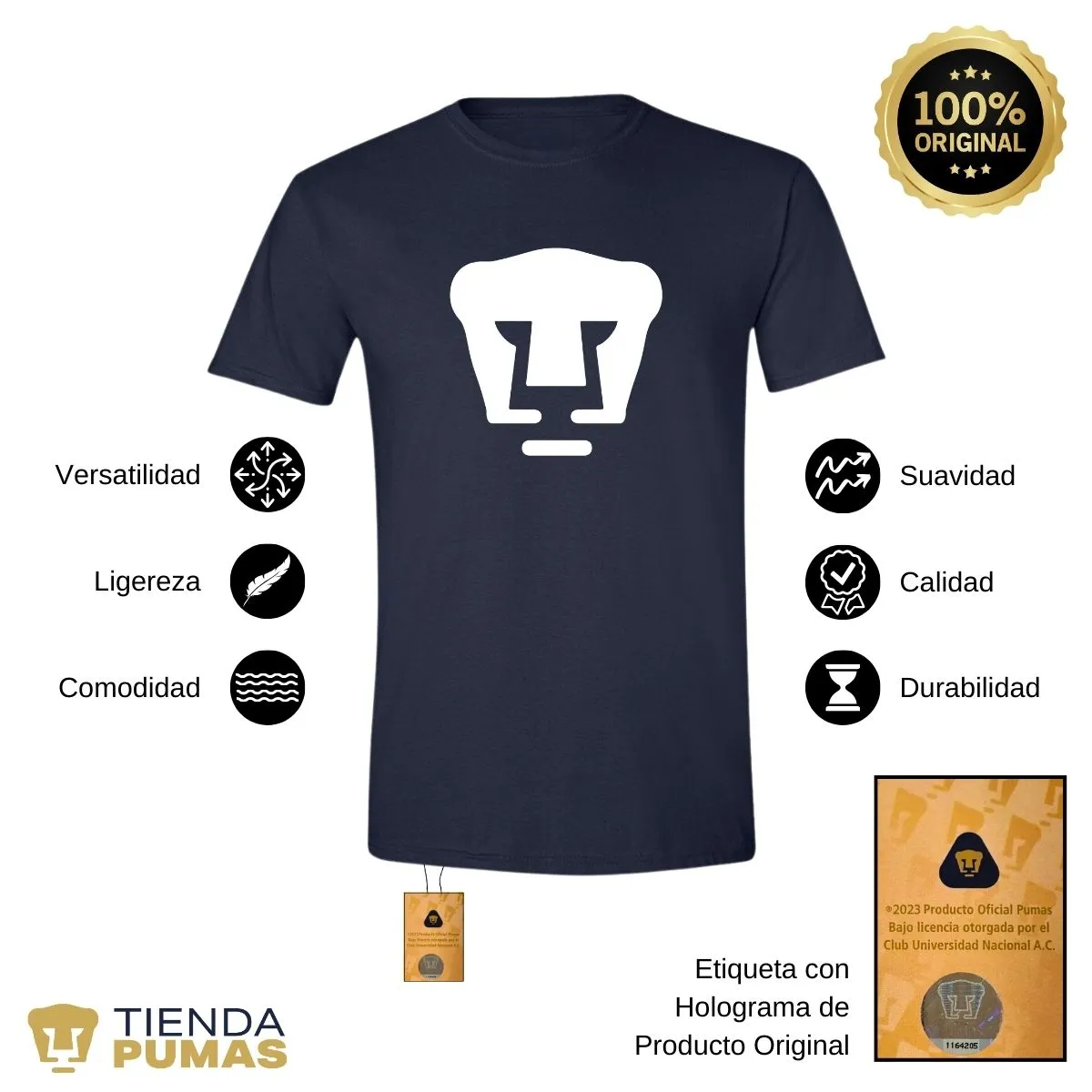 Playera Hombre Pumas UNAM Logo Monocromatico Vinil