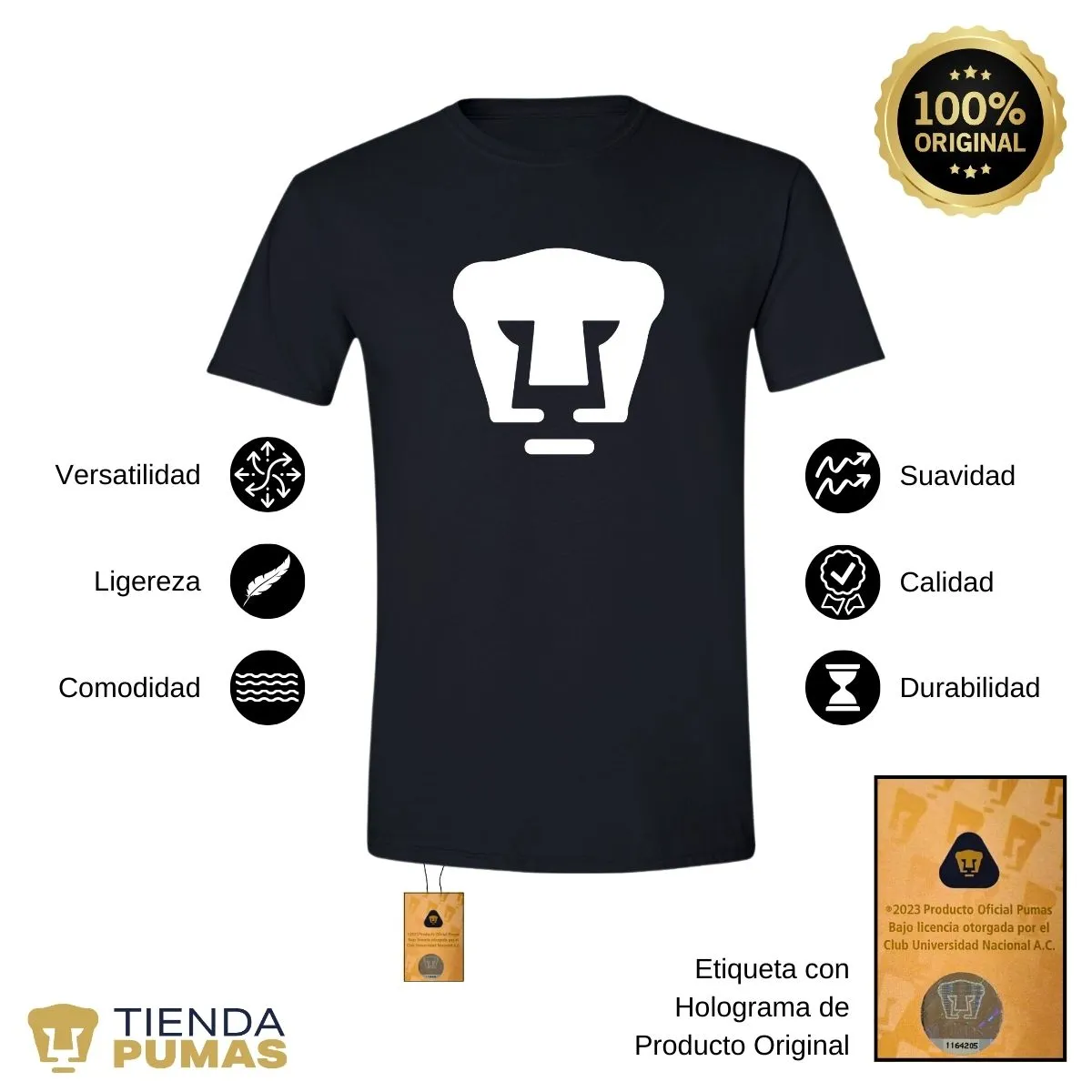 Playera Hombre Pumas UNAM Logo Monocromatico Vinil