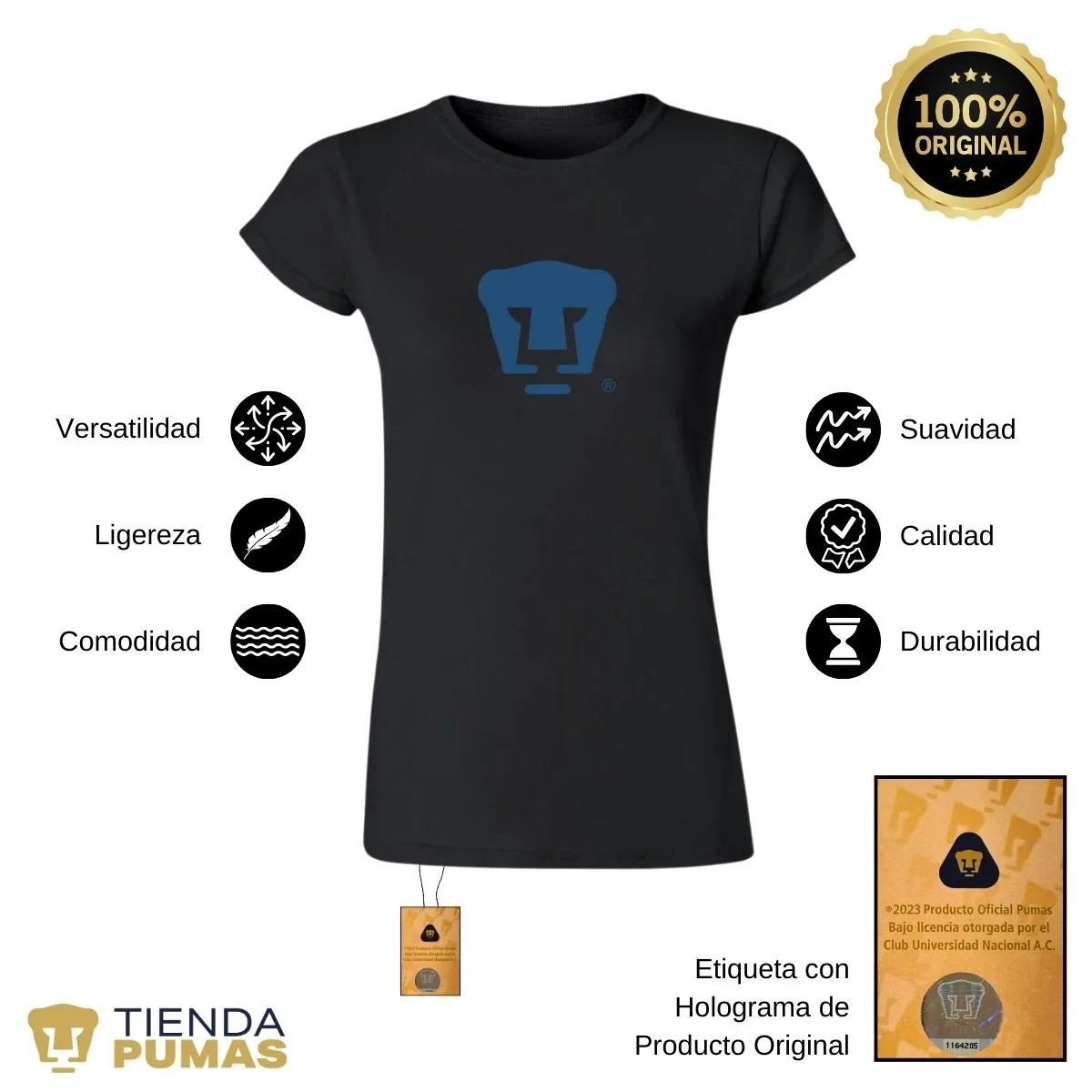 Playera Mujer Pumas UNAM Azul Logo Vinil