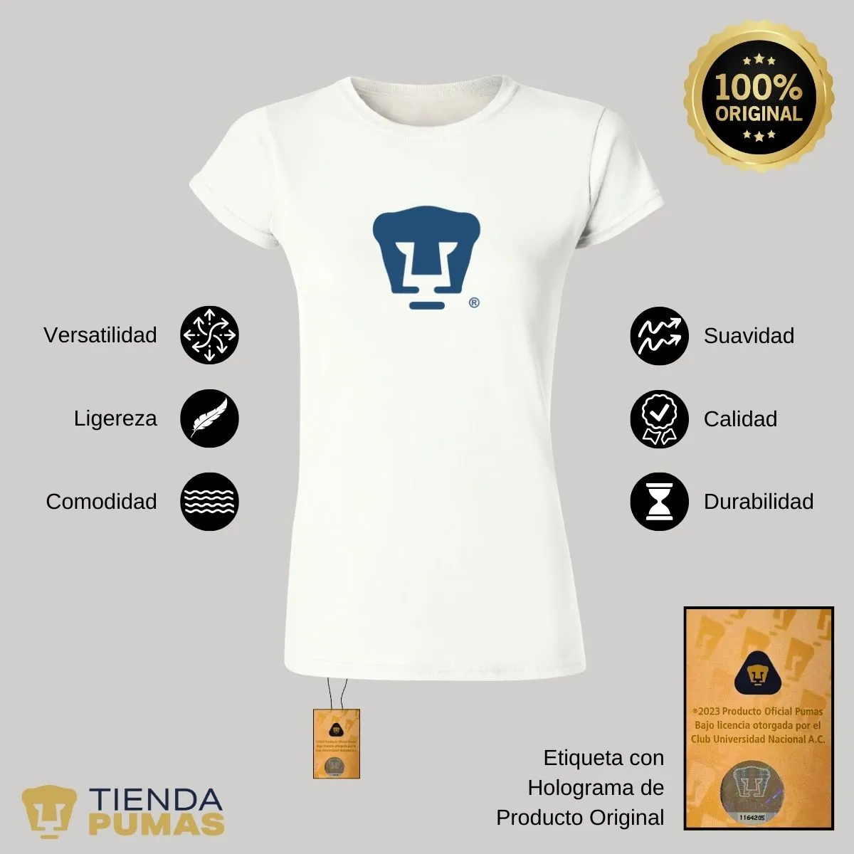 Playera Mujer Pumas UNAM Azul Logo Vinil