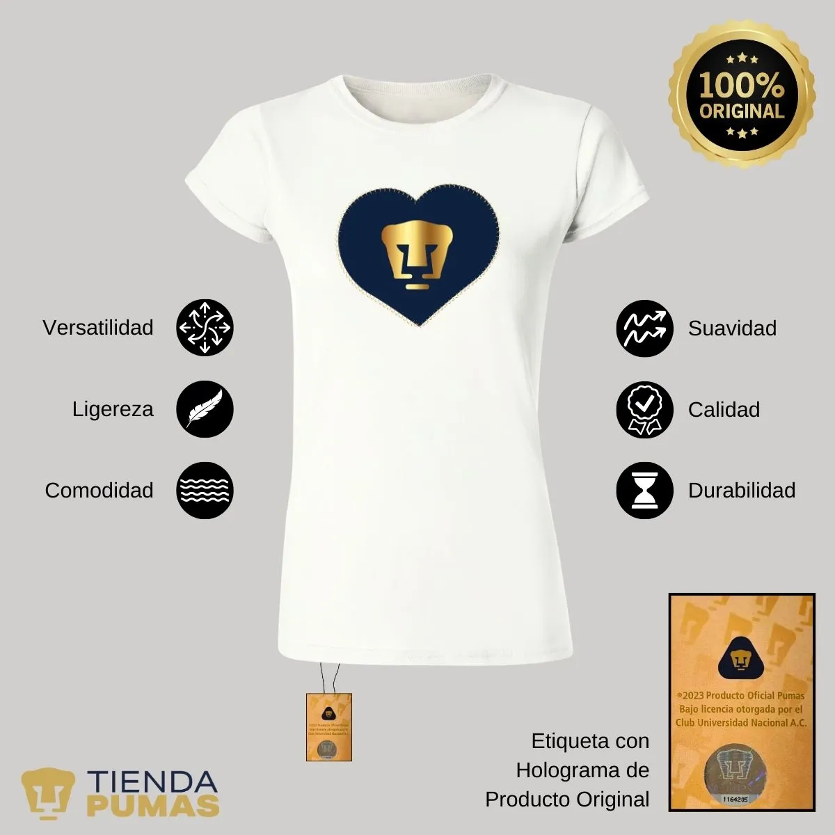 Playera Mujer Pumas UNAM Corazón bordado 2