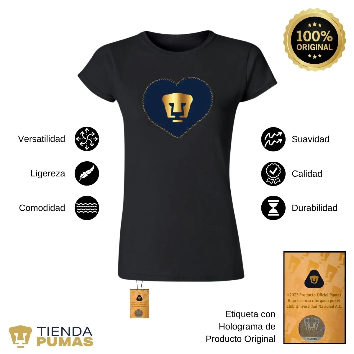 Playera Mujer Pumas UNAM Corazón bordado 2