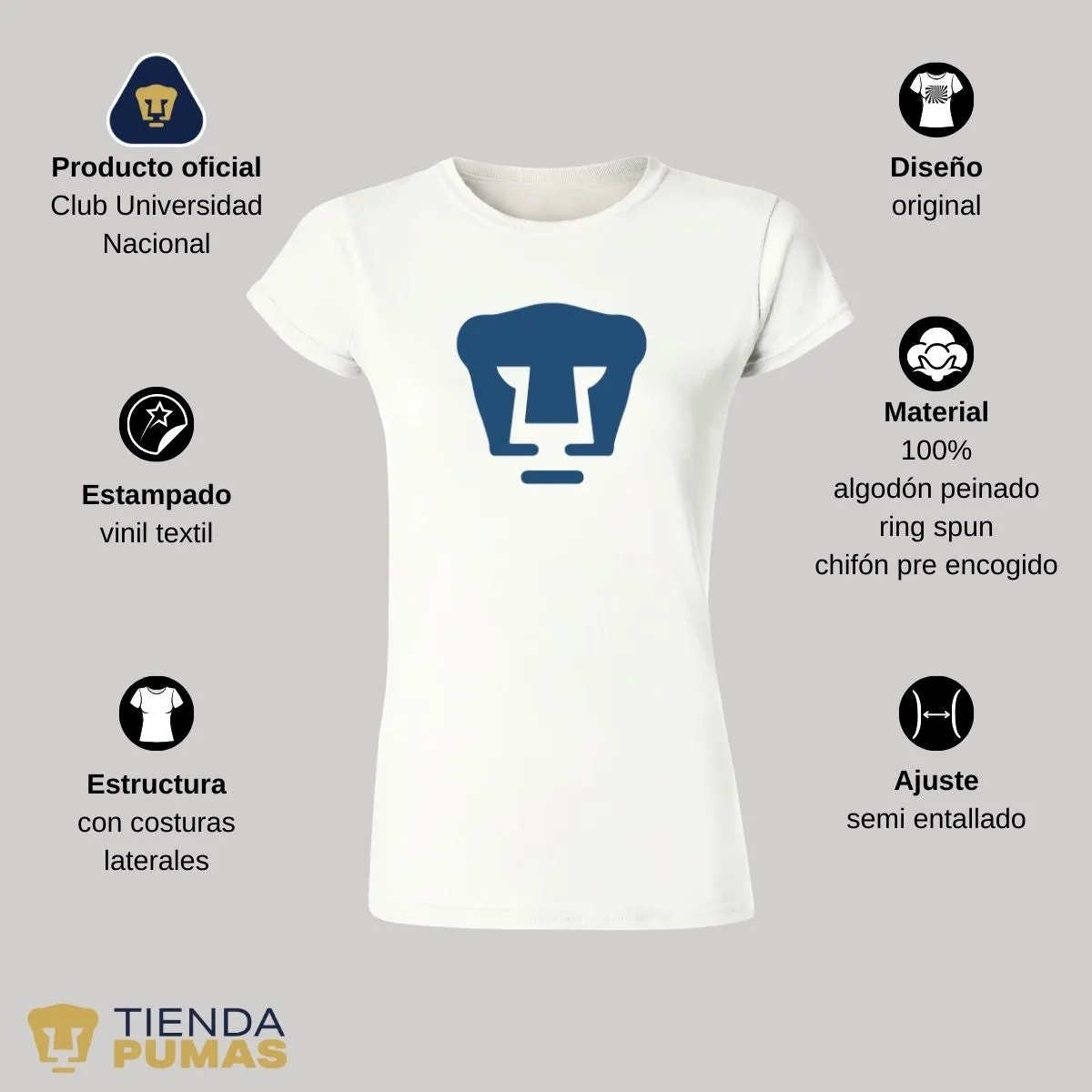 Playera Mujer Pumas UNAM Logo Azul Vinil